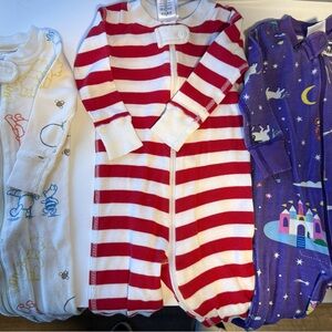Hanna Andersson Red Striped, White Patterned, and Purple Castle Bodysuits